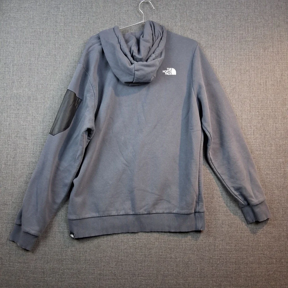 The North Face Mens XL Grey Blue Logo Pullover Hoodie Sleeve Zip Pocket